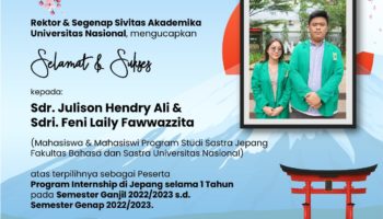 Selamat dan Sukses Kepada Sdr. Julison Hendry Ali & Sdri. Feni Laily Fawwazzita (Mahasiswa dan Mahasiswi Program Studi Sastra Jepang, FBS-UNAS)