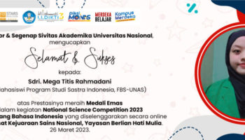 Selamat & Sukses Kepada Sdri. Mega Titis Rahmadani Atas Prestasinya meraih Medali Emas dalam kegiatan National Science Competition 2023 untuk Bidang Bahasa Indonesia