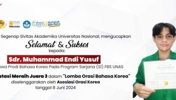 Selamat & Sukses kepada Sdr. Muhammad Endi Yusuf Mahasiswa Prodi Bahasa Korea Pada Program Sarjana (S1) FBS UNAS