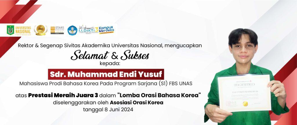 Selamat & Sukses kepada Sdr. Muhammad Endi Yusuf Mahasiswa Prodi Bahasa Korea Pada Program Sarjana (S1) FBS UNAS