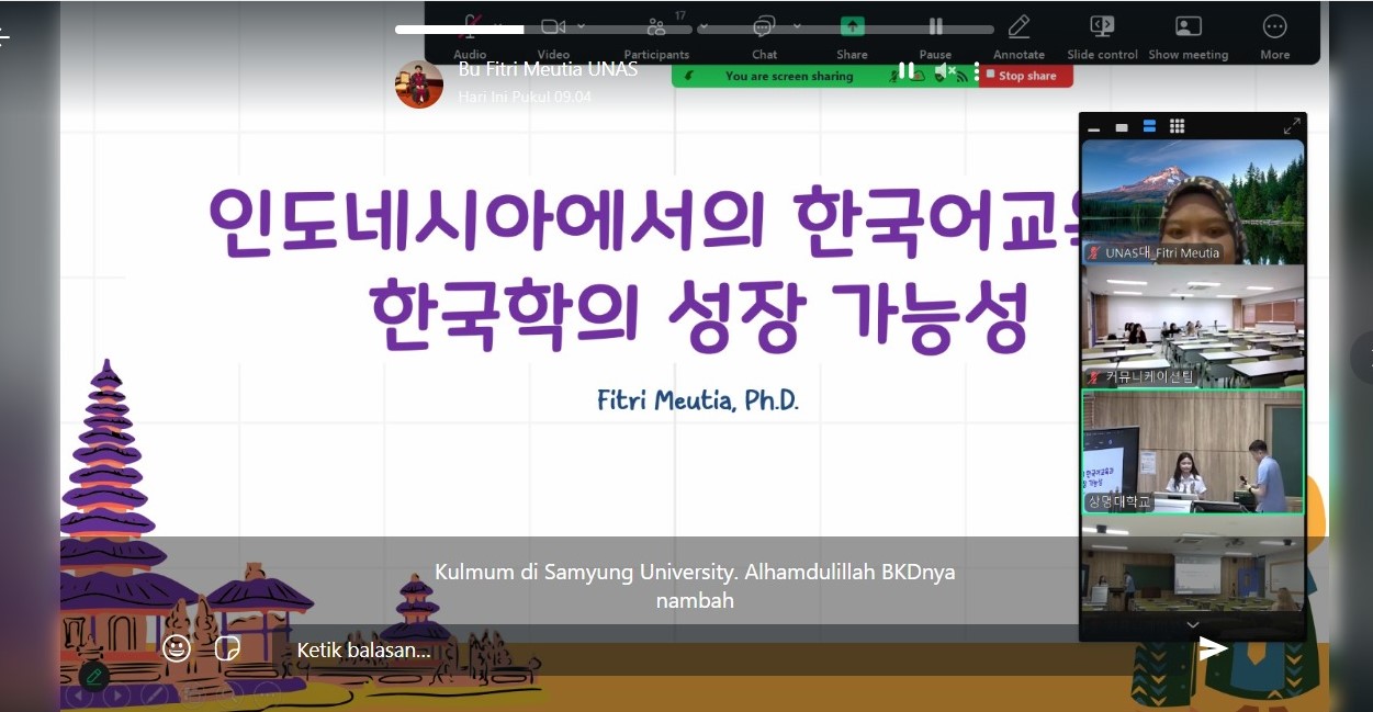 Dosen Prodi Bahasa Korea, FBS UNAS Menjadi Pembicara di Kuliah Umum Internasional di Samyung University, Korea Selatan