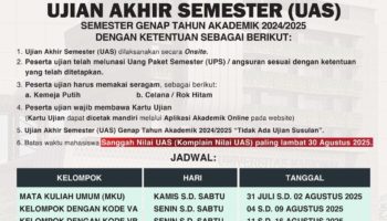 PENGUMUMAN Mahasiswa Aktif bahwa Ujian Akhir Semester (UAS) Semester Genap Tahun Akademik 2024/2025 