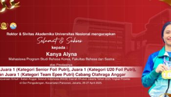 Selamat dan Sukses Kepada Kanya Alyna Mahasiswa Prodi Bahasa Korea, FBS UNAS atas Prestasinya