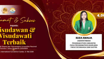 Selamat dan sukses kepada Eliza Amalia, mahasiswa Program Studi Linguistik, Program Pascasarjana Fakultas Bahasa dan Sastra Universitas Nasional