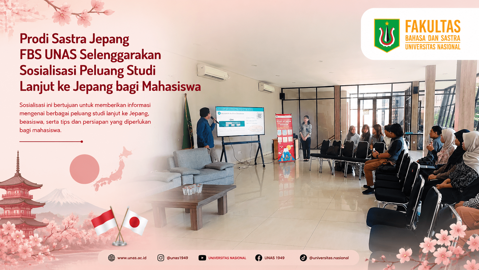 Prodi Sastra Jepang FBS UNAS Selenggarakan Sosialisasi Peluang Studi Lanjut ke Jepang bagi Mahasiswa