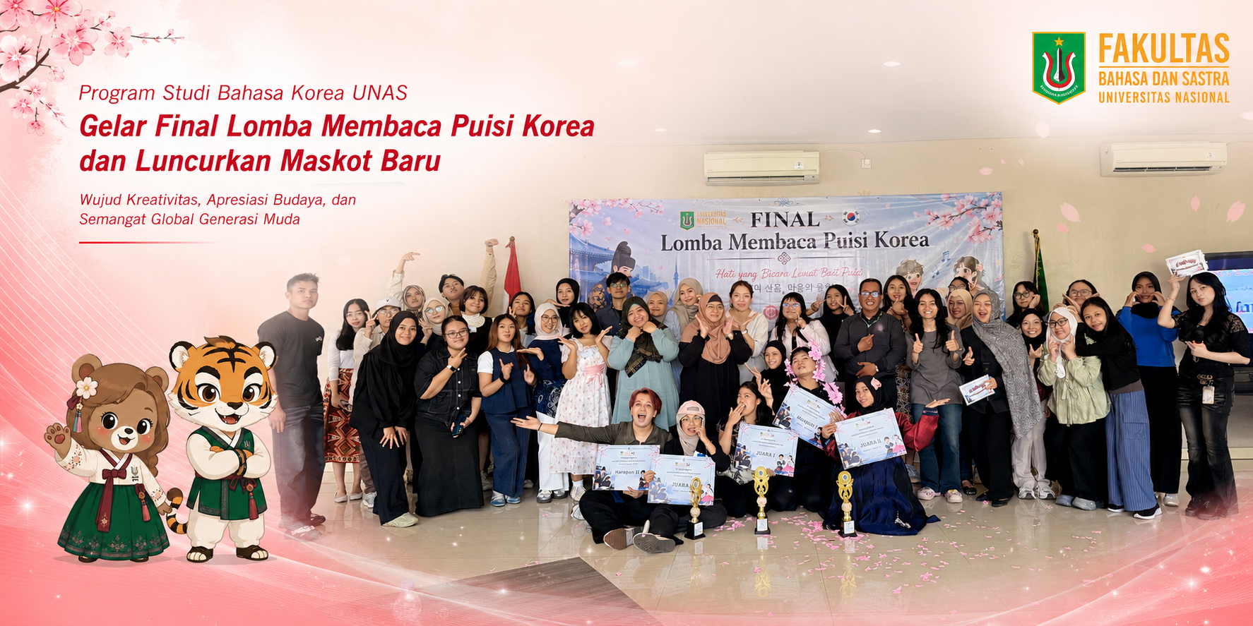 Program Studi Bahasa Korea UNAS Gelar Final Lomba Membaca Puisi Korea dan Luncurkan Maskot Baru
